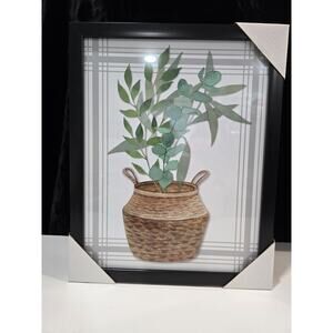 Old East Main Co Refined Rustic Black Framed Wall Decor Art Green Potted Plant